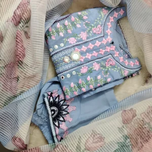 Pakistani inspired Ready 3-Pieces (Floral Blue Embroidery)