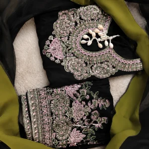 Pakistani inspired Ready 3-Pieces (Black Green Embroidery)